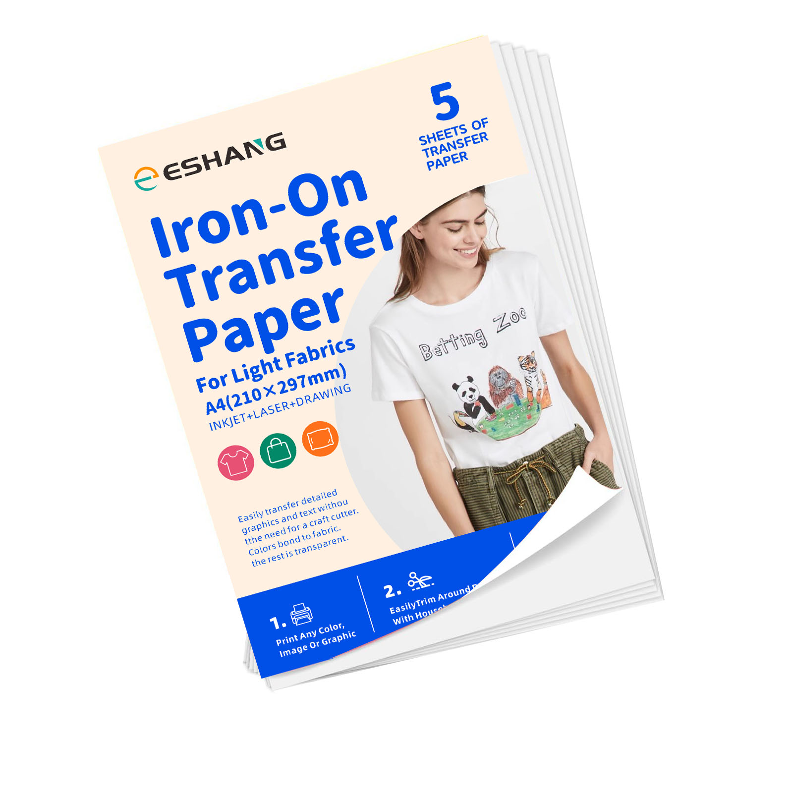 Printable Heat Transfer Vinyl - 5-arkuszowy papier termotransferowy A4 do koszulek